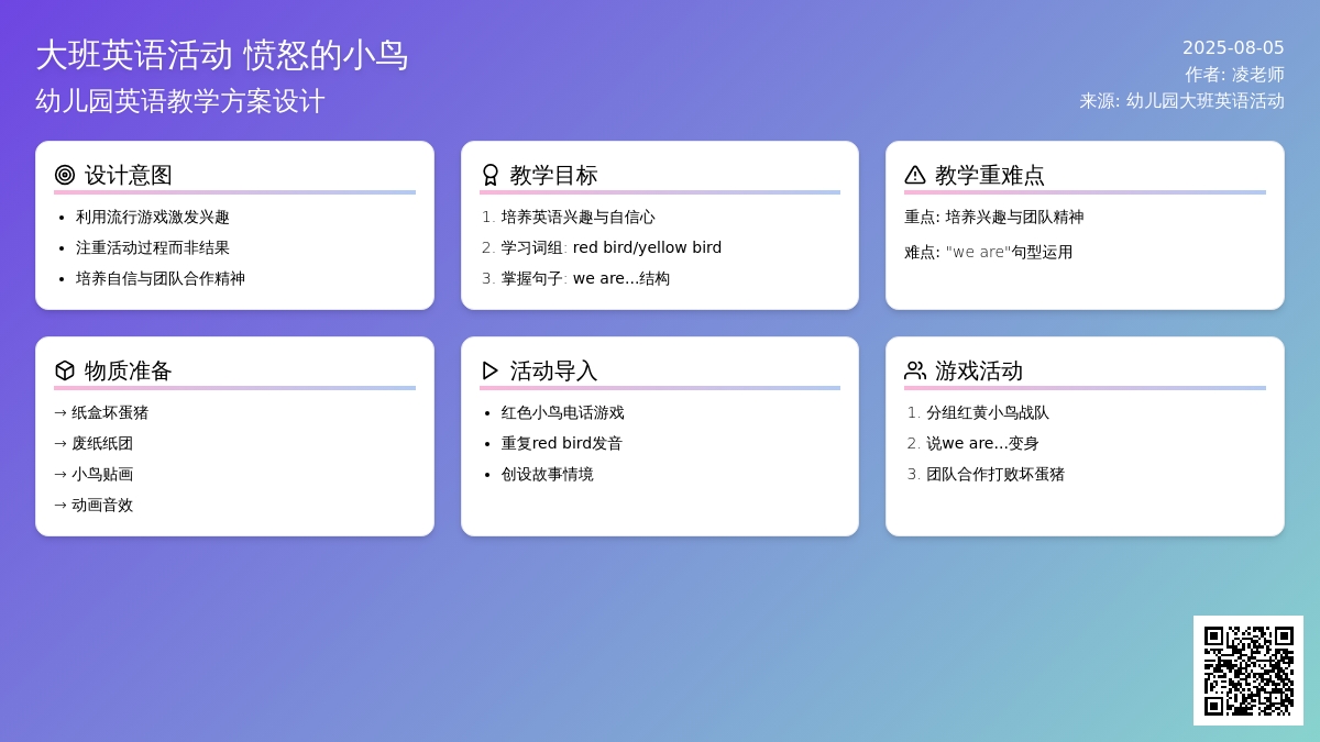 幼儿园大班英语活动《愤怒的小鸟》