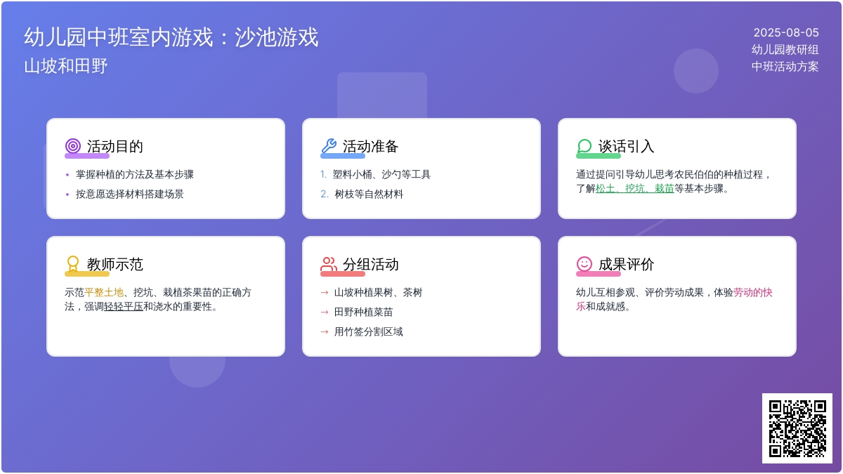 幼儿园中班室内游戏：沙池游戏 山坡和田野