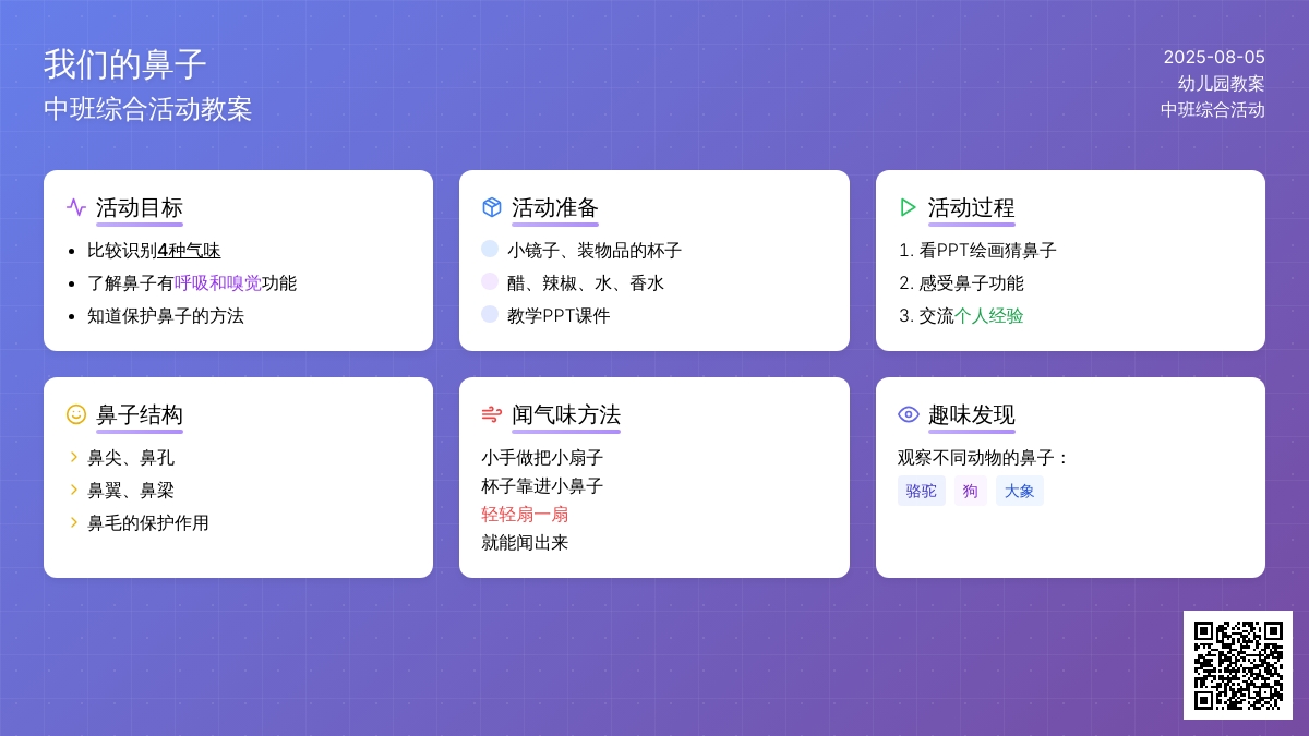 幼儿园中班综合活动《我们的鼻子》教案