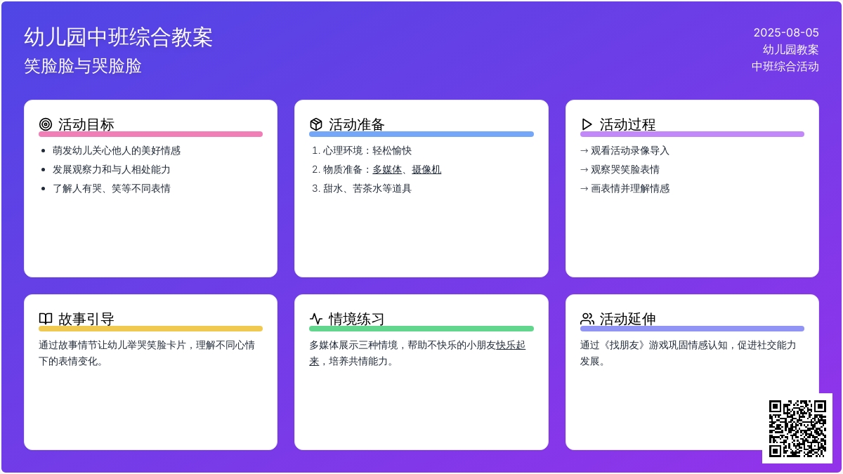 幼儿园中班综合教案：笑脸脸与哭脸脸