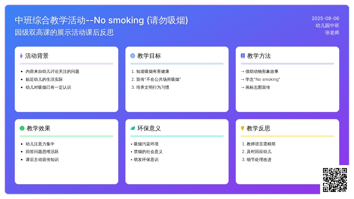 幼儿园中班综合教学活动――No smoking (请勿吸烟)课后反思