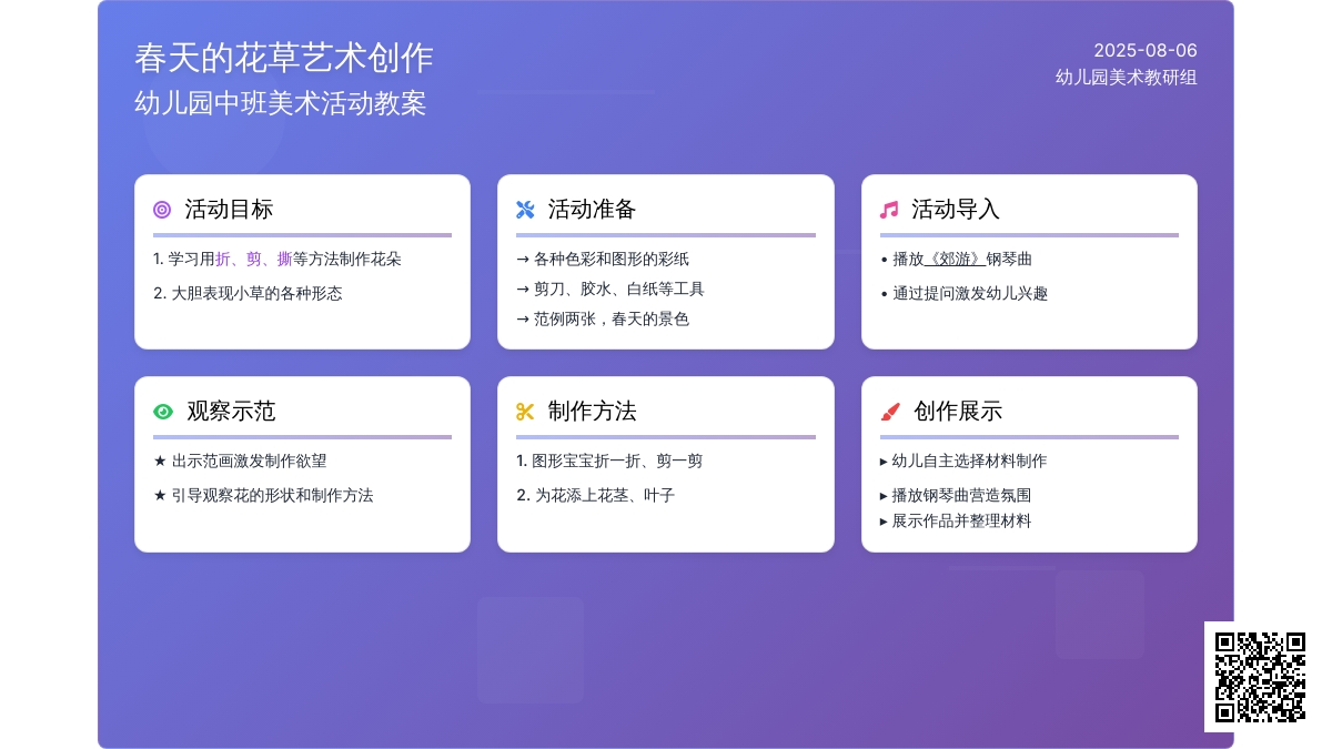 幼儿园中班美术活动教案：春天的花草