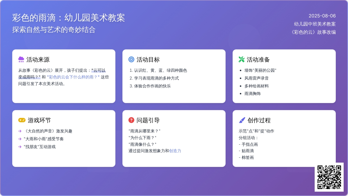 幼儿园中班美术教案：彩色的雨滴