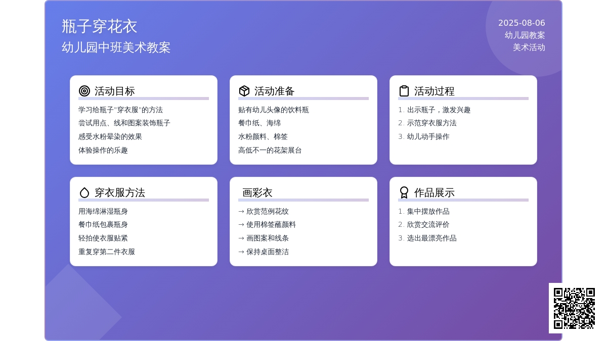 幼儿园中班美术教案：瓶子穿花衣