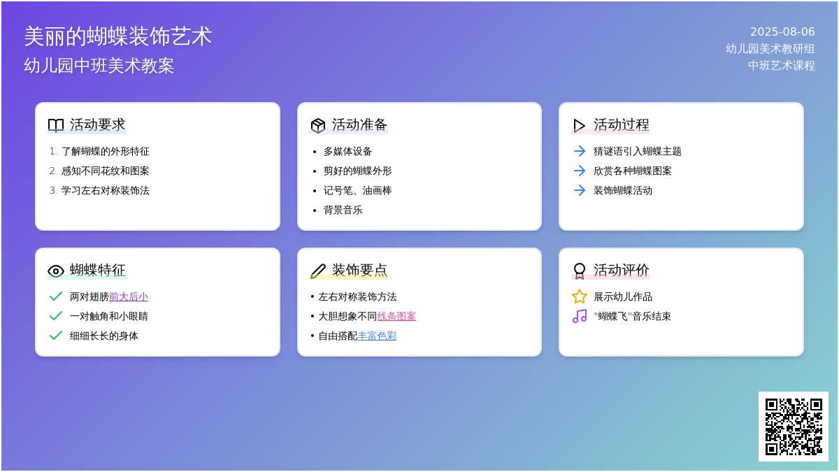 幼儿园中班美术教案――美丽的蝴蝶（装饰）