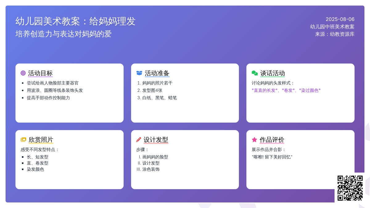幼儿园中班美术教案：给妈妈理发