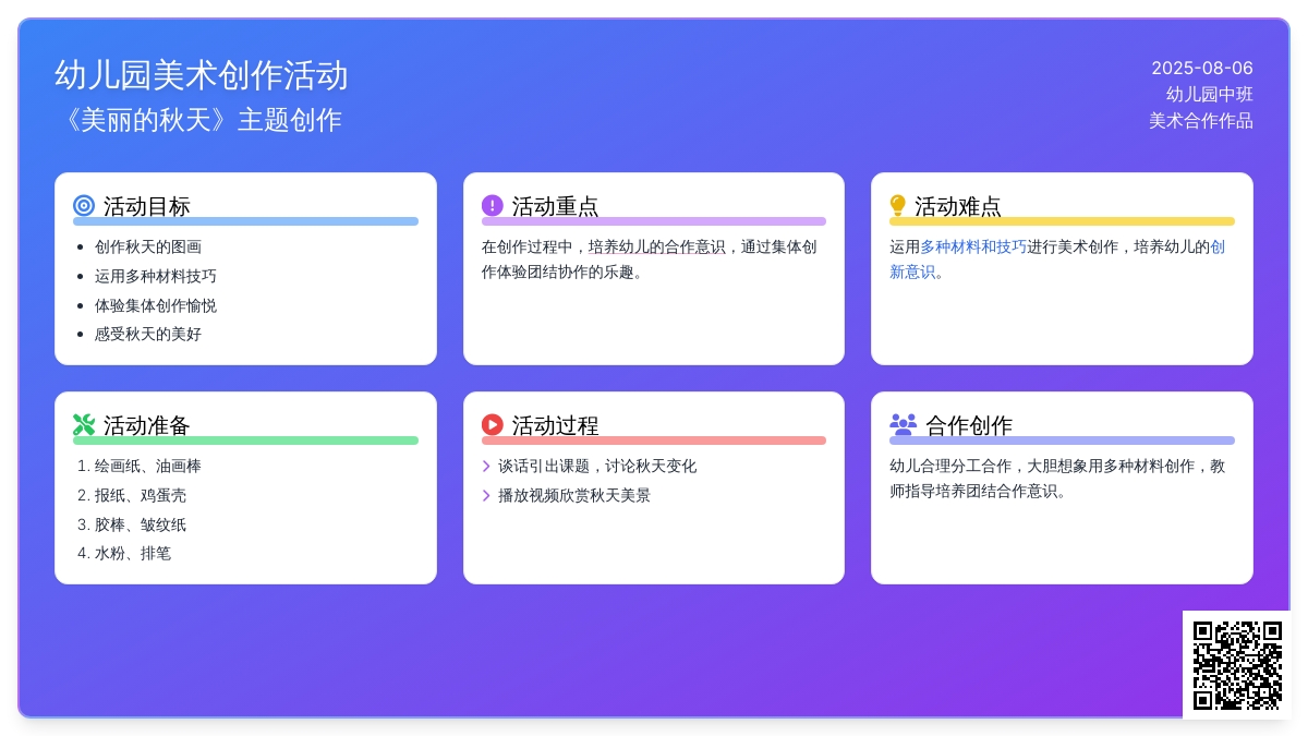 幼儿园中班幼儿美术合作作品《美丽的秋天》主题创作活动