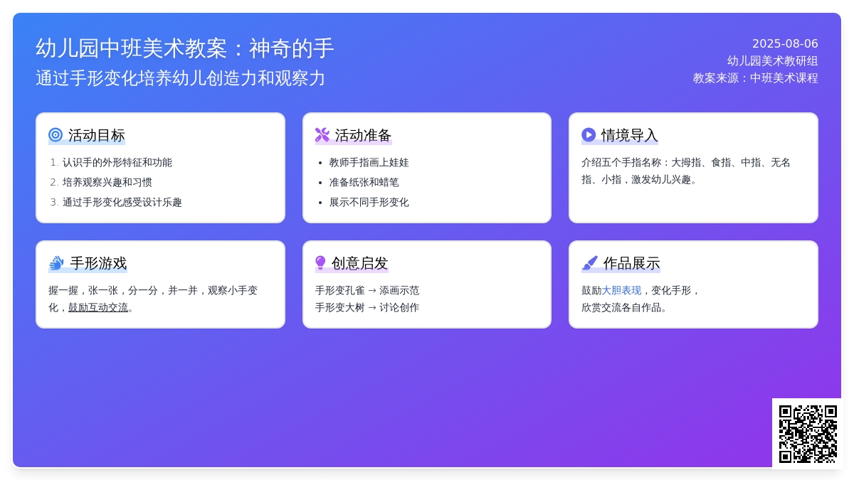 幼儿园中班美术教案：神奇的手