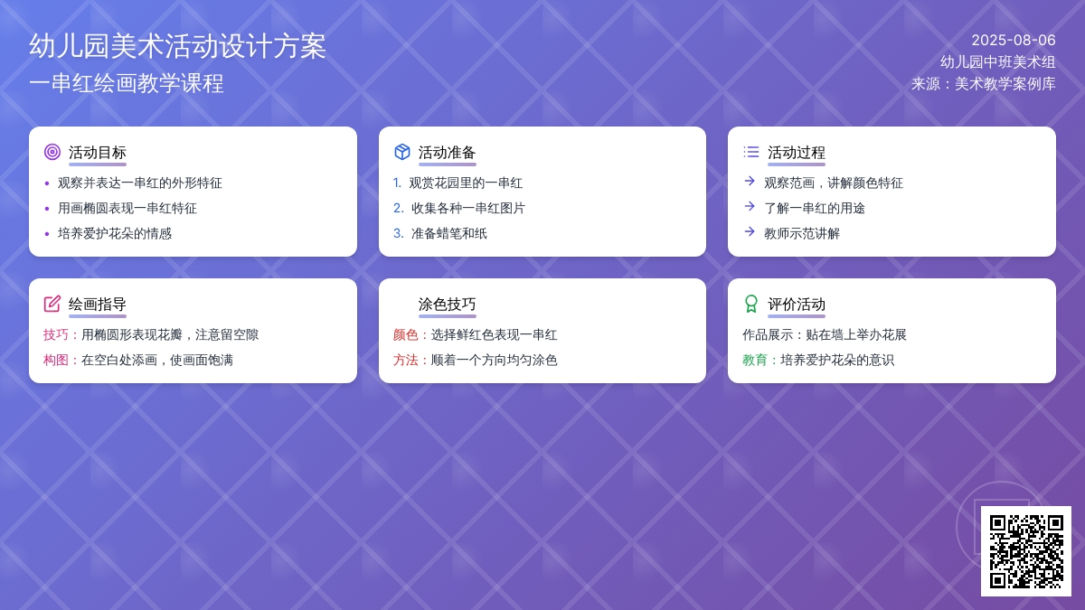 幼儿园中班美术活动：一串红（红、紫、白色）