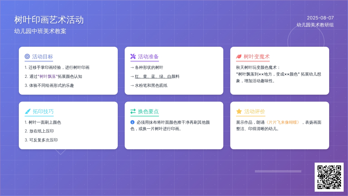 幼儿园中班美术教案：树叶印画