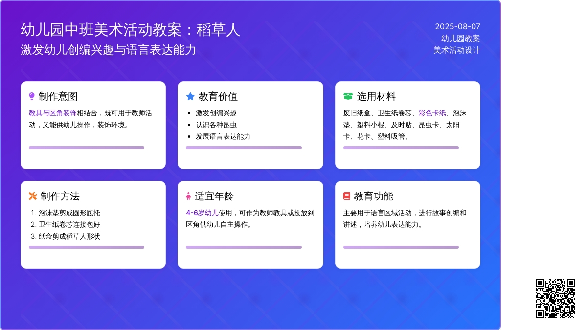 幼儿园中班美术活动教案：稻草人