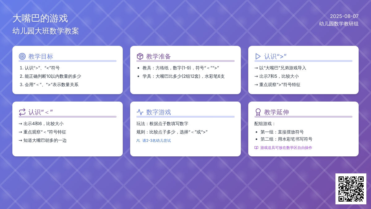 幼儿园大班数学教案：大嘴巴的游戏