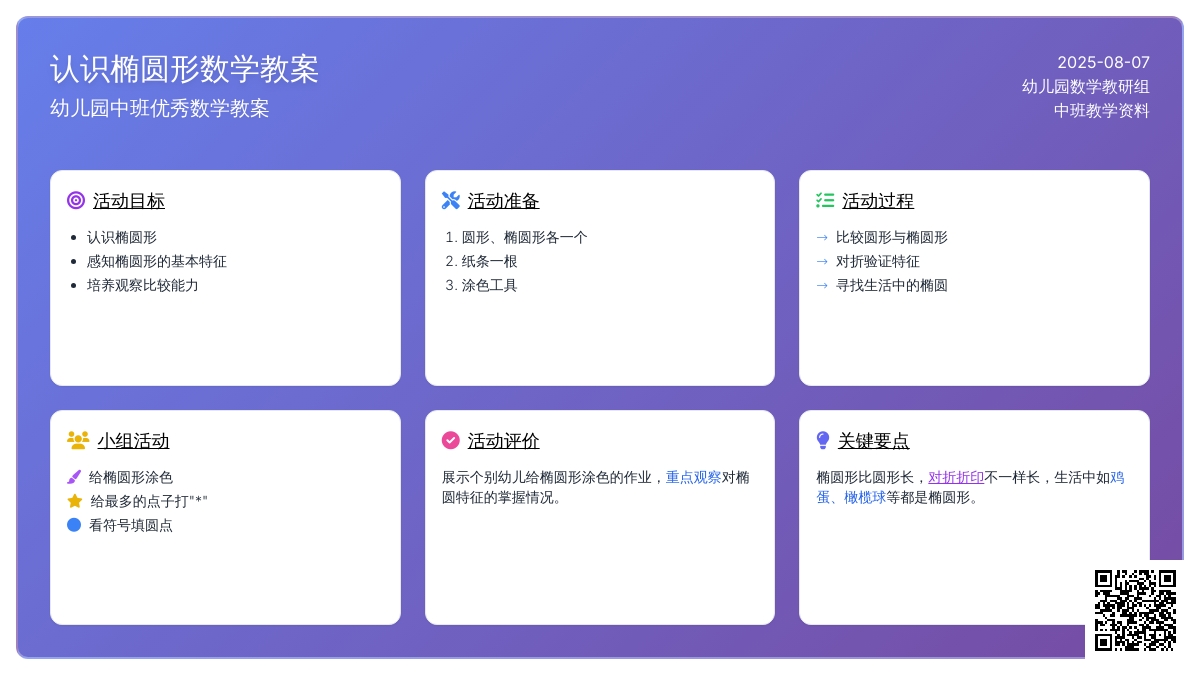 幼儿园中班优秀数学教案：认识椭圆形