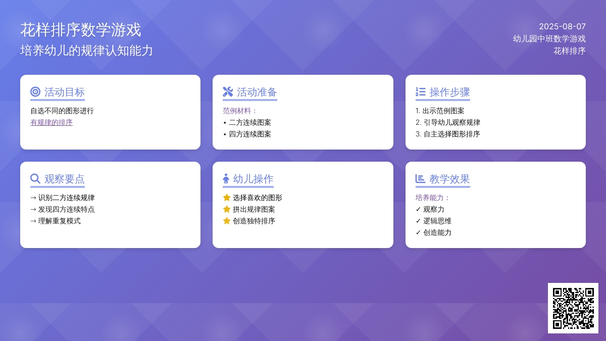 幼儿园中班数学游戏：花样排序
