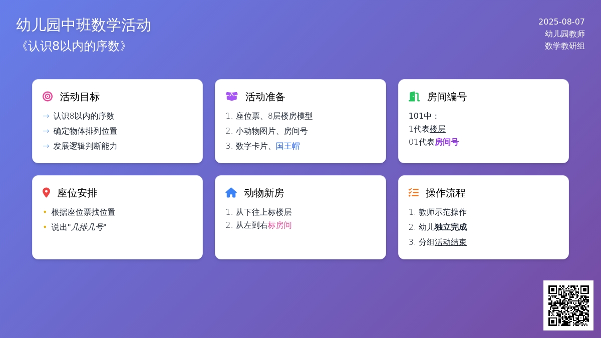 幼儿园中班数学活动：《认识8以内的序数》
