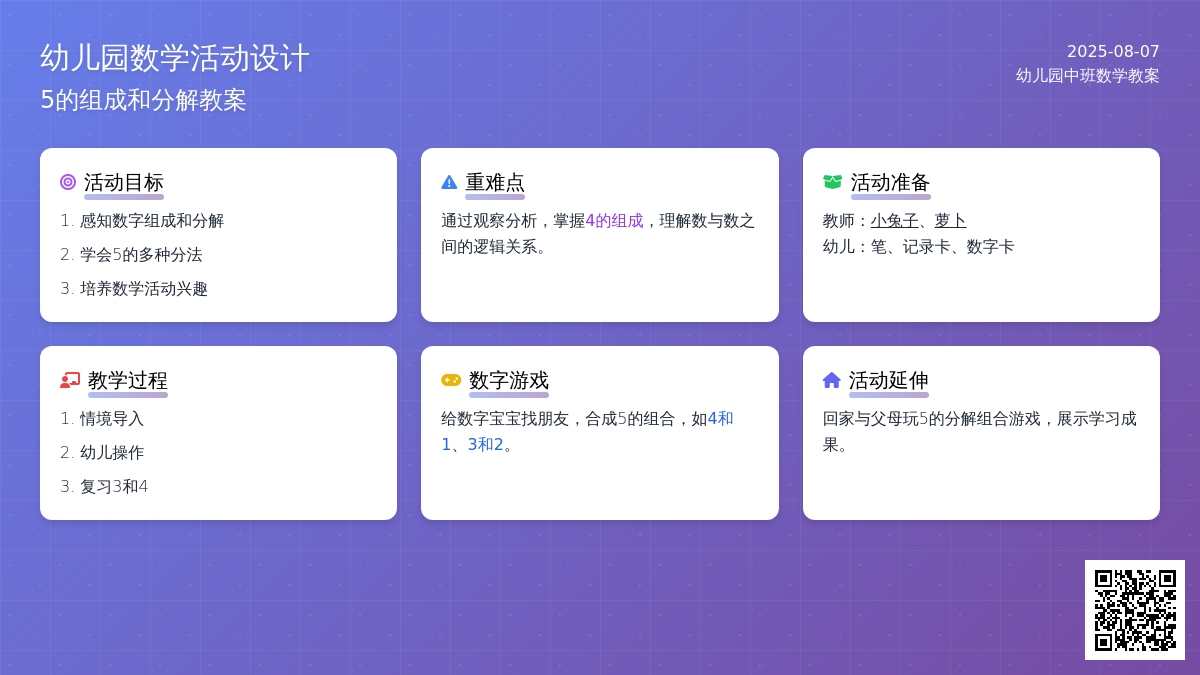 幼儿园中班数学教案：5的组成和分解