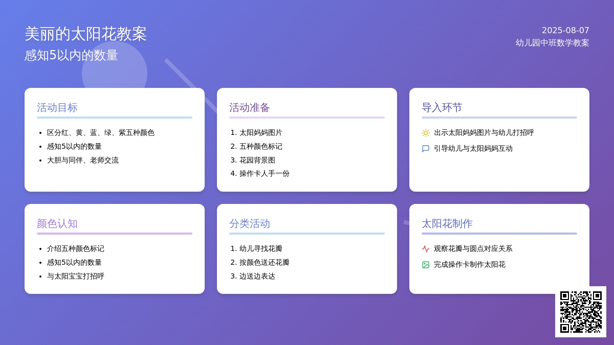 幼儿园中班数学教案：美丽的太阳花（感知5以内的数量）
