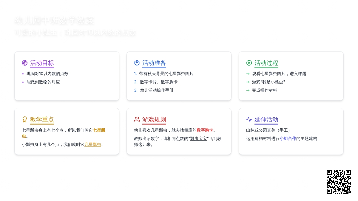 幼儿园中班数学教案：可爱的小瓢虫 巩固对10以内数的点数