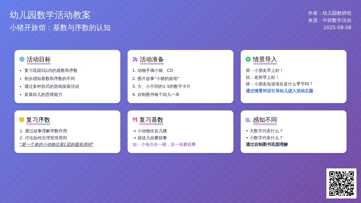 幼儿园中班数学活动教案：小猪开旅馆