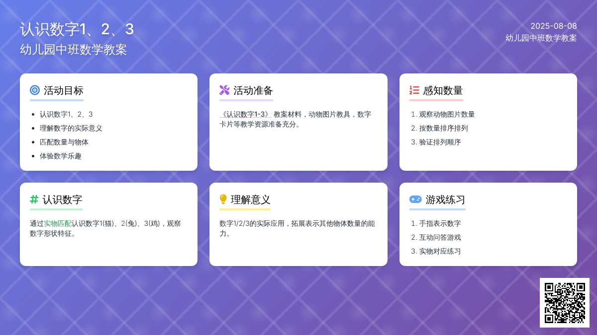 幼儿园中班数学教案：认识数字1、2、3