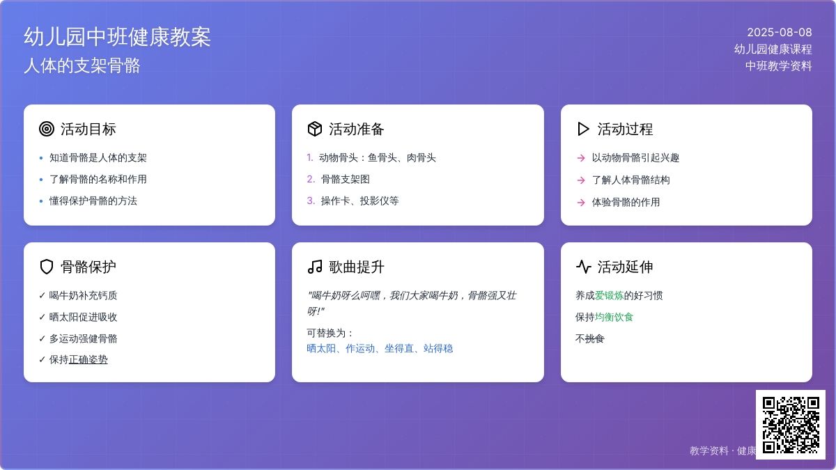 幼儿园中班健康教案：人体的支架骨骼