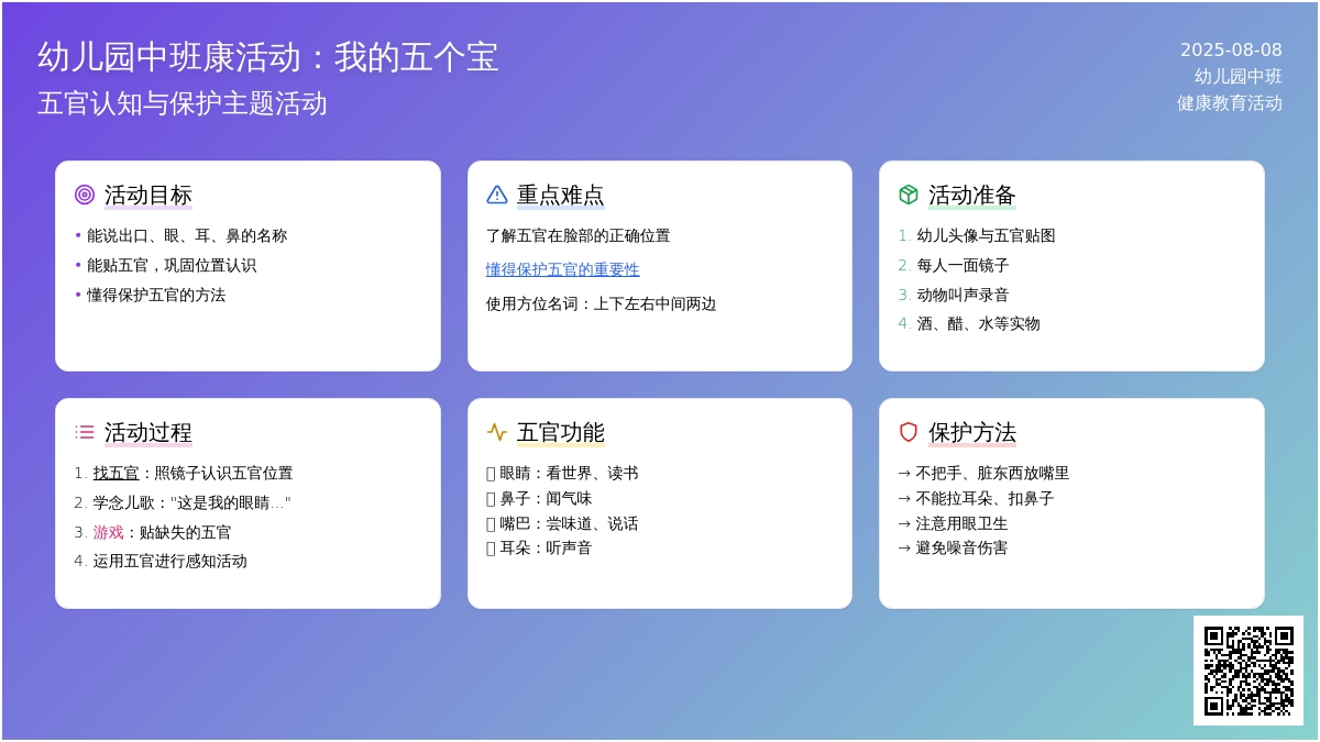 幼儿园中班健康活动：我的五个宝