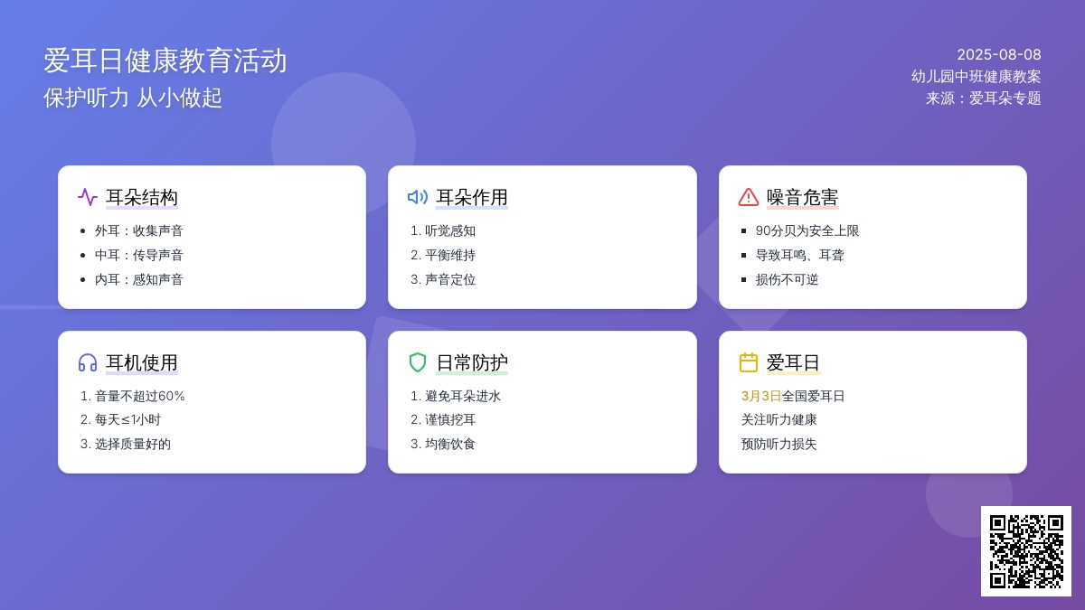 幼儿园中班健康教案：爱耳朵