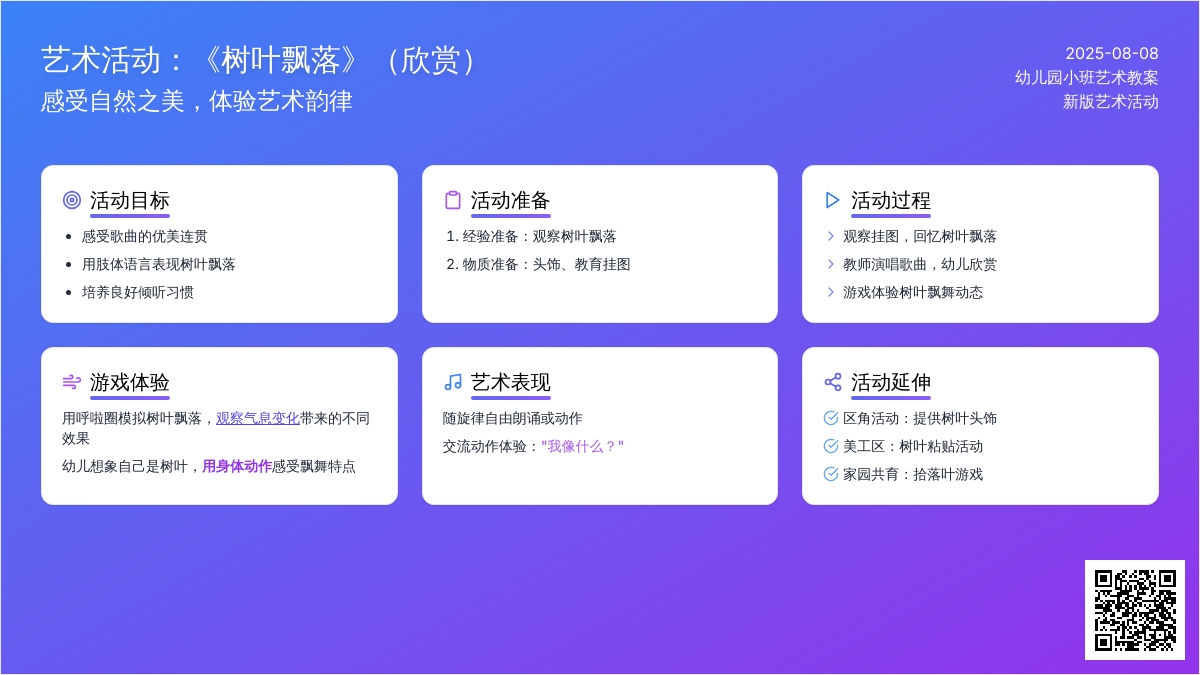 幼儿园小班新版艺术活动教案：《树叶飘落》（欣赏）