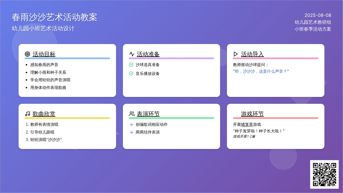 幼儿园小班艺术活动教案：春雨沙沙