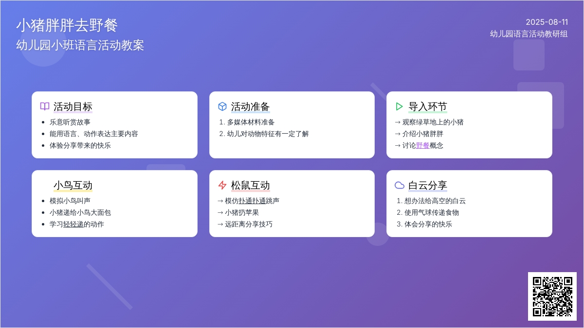 幼儿园小班语言活动教案：小猪胖胖去野餐