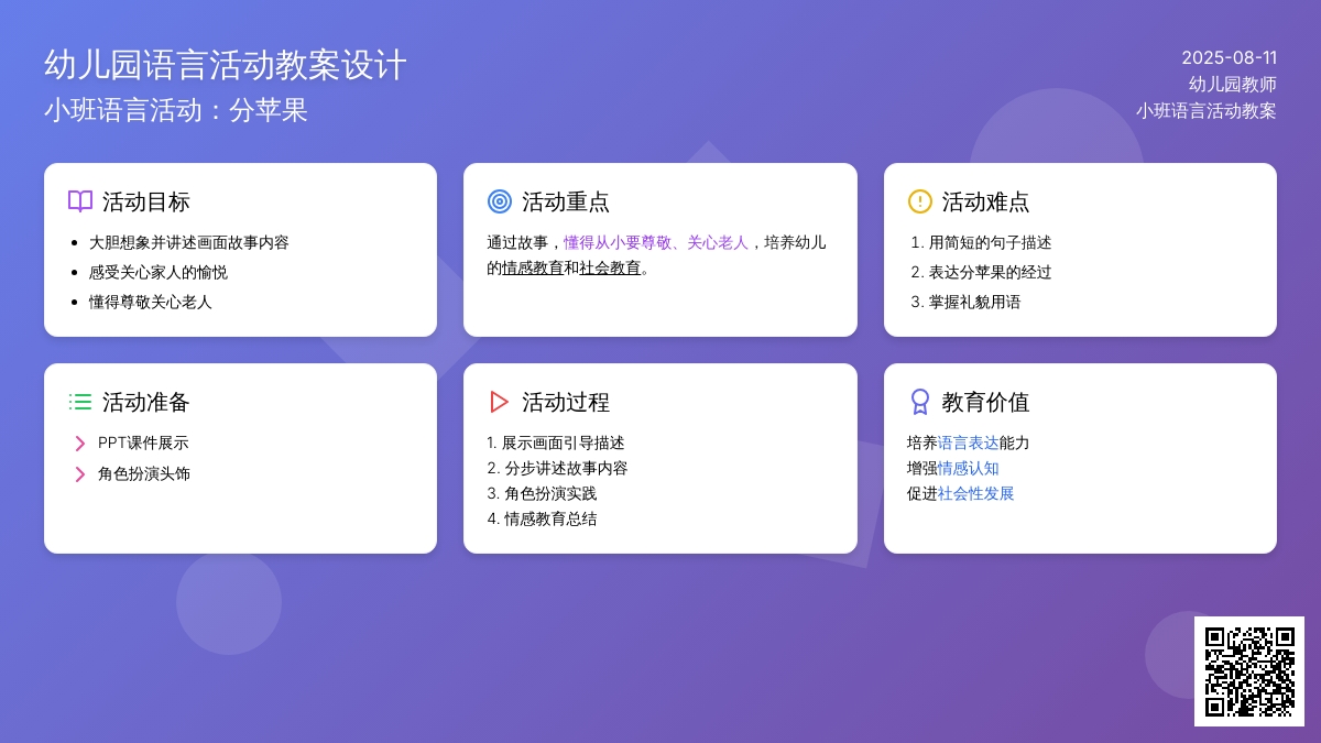 幼儿园小班语言活动教案：分苹果