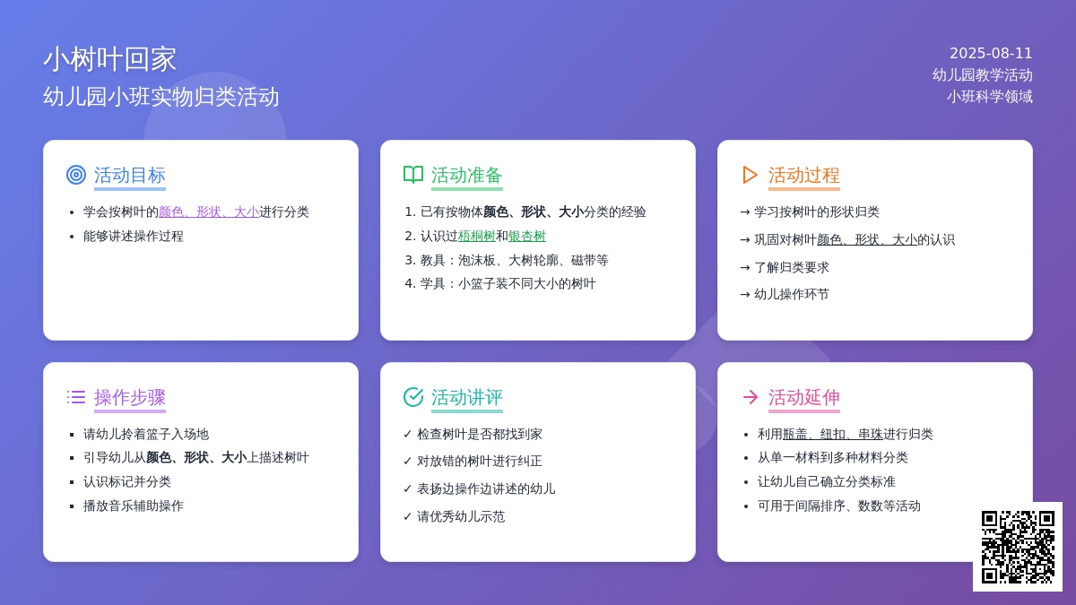 幼儿园小班实物归类活动：小树叶回家