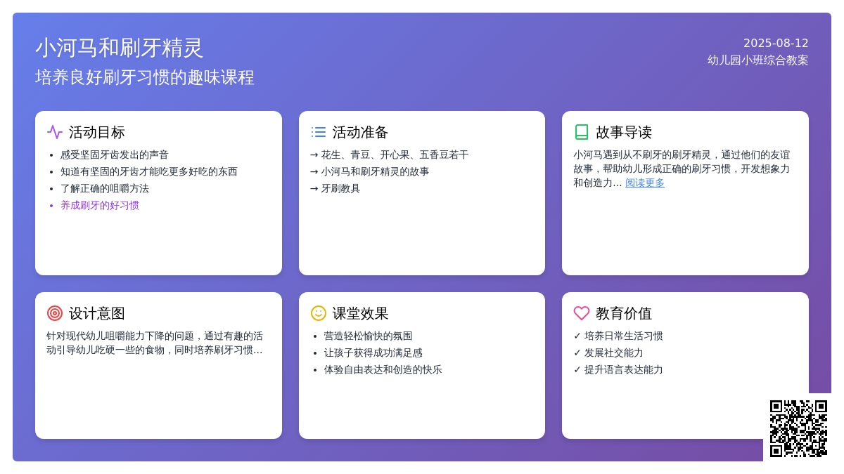 幼儿园小班综合教案：小河马和刷牙精灵