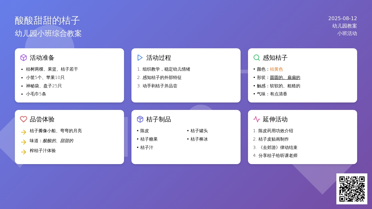 幼儿园小班综合教案：酸酸甜甜的桔子