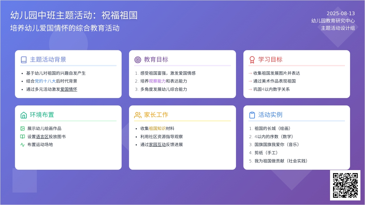 幼儿园中班主题活动：祝福祖国