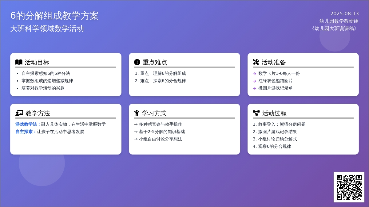 幼儿园大班说课稿：6的分解组成