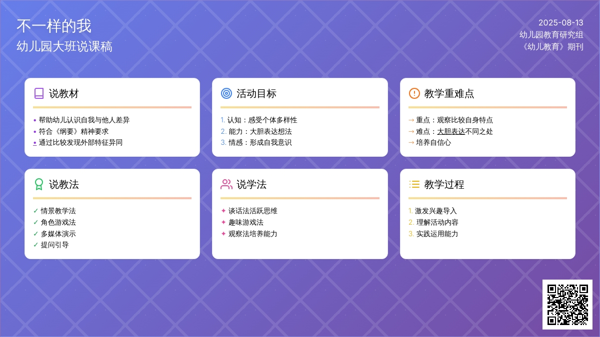幼儿园大班说课稿：《不一样的我》
