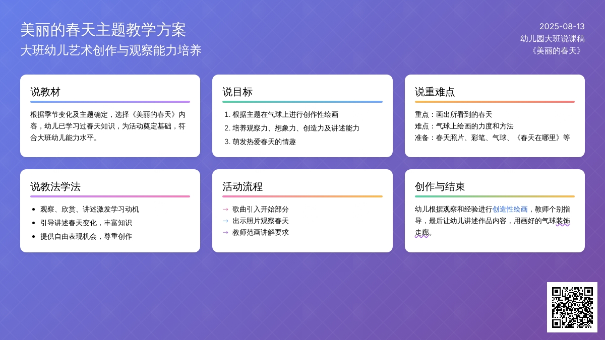 幼儿园大班说课稿：《美丽的春天》