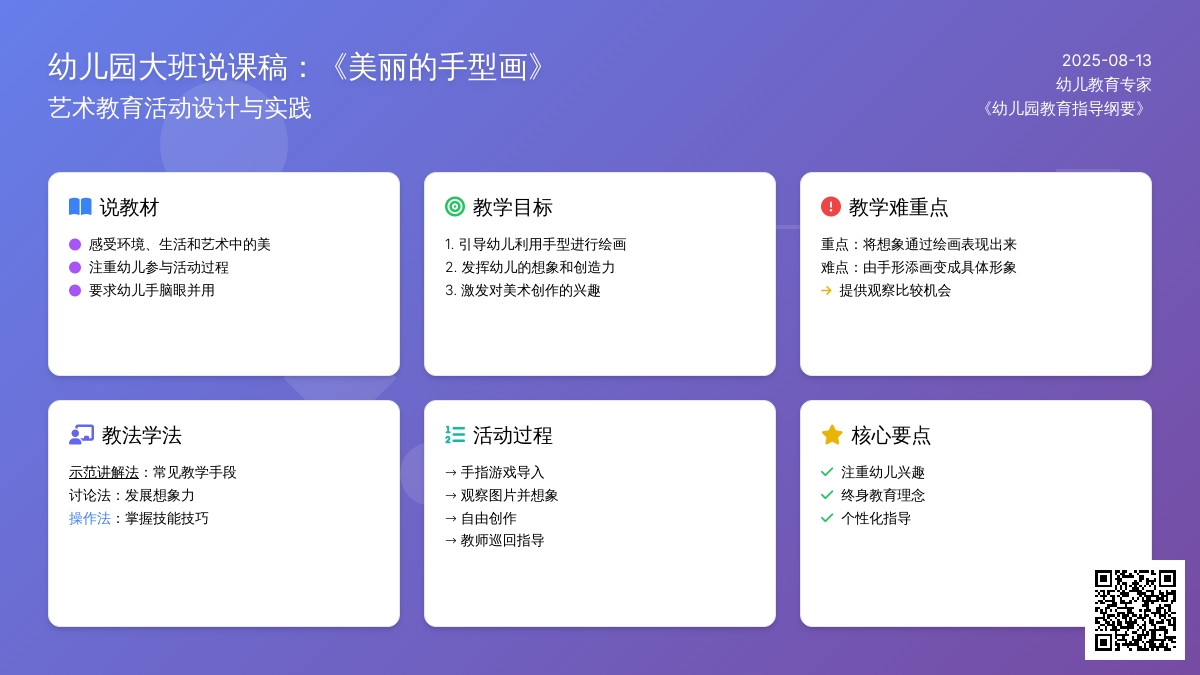 幼儿园大班说课稿：《美丽的手型画》