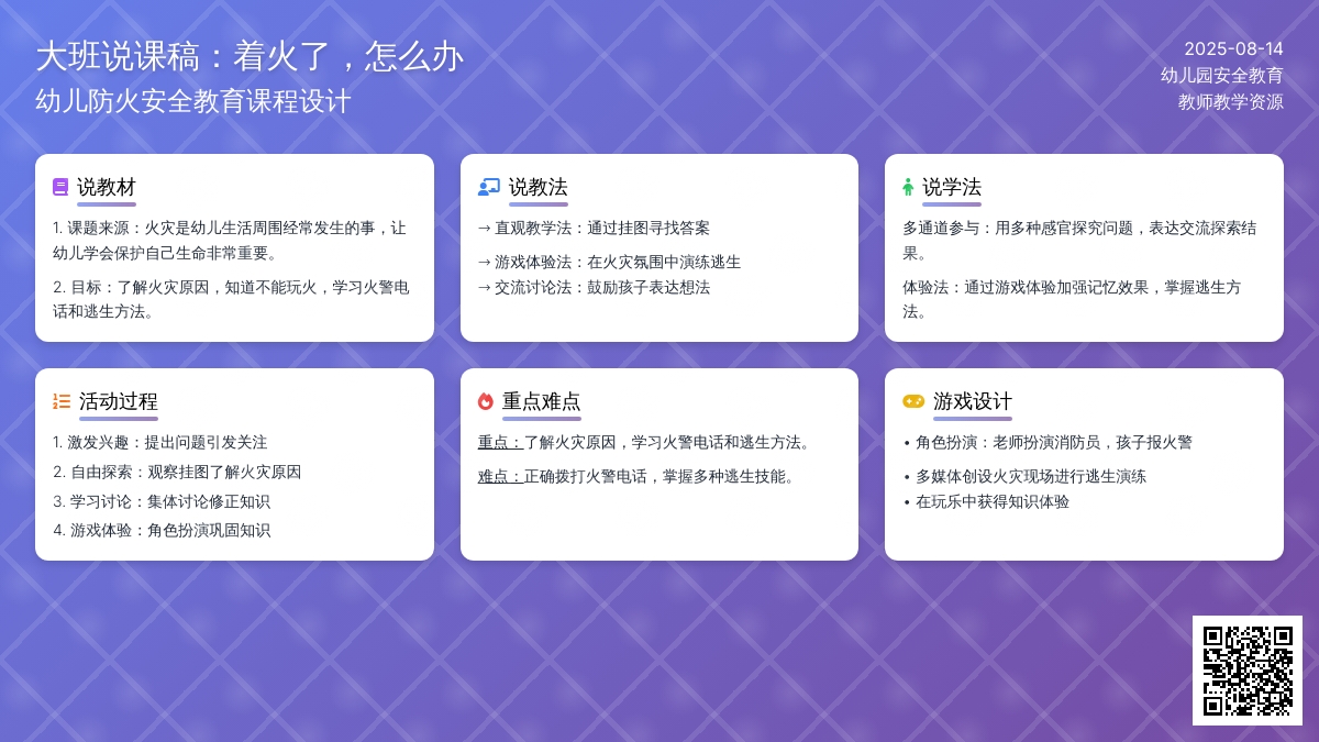 大班说课稿：着火了，怎么办