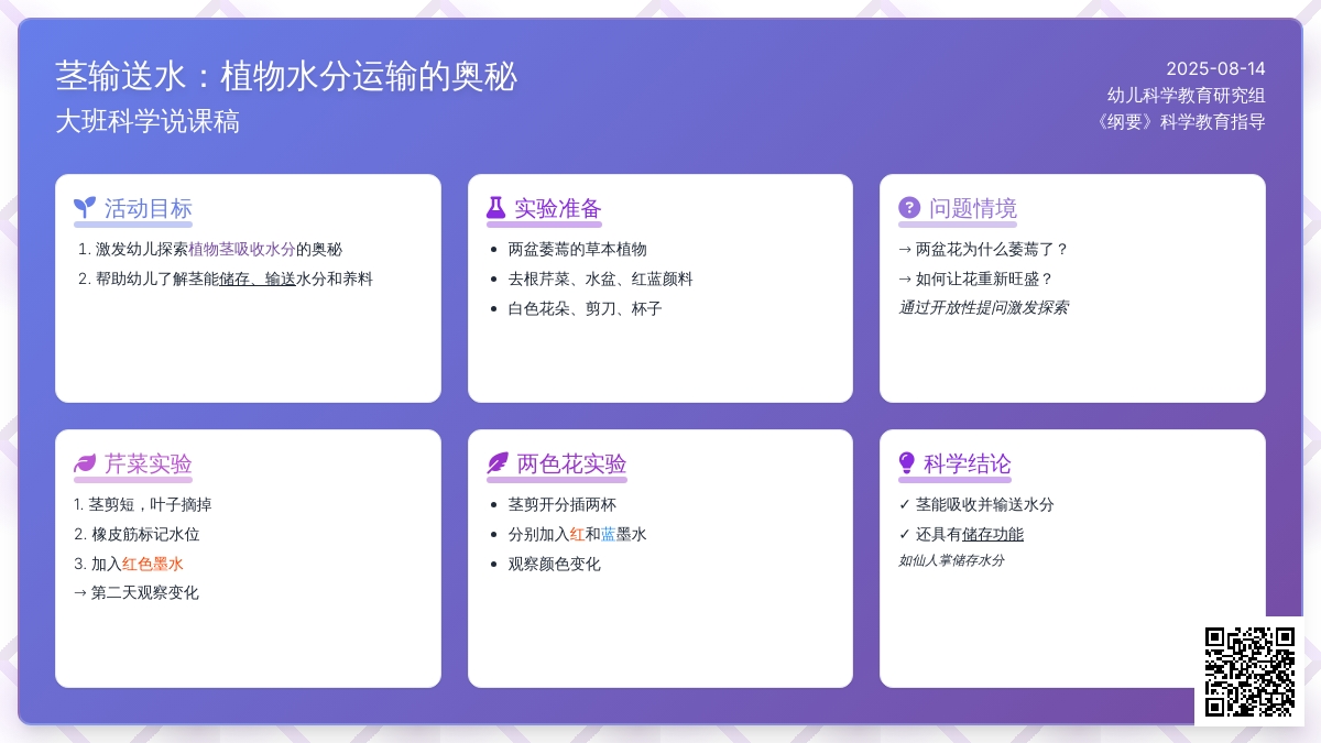 大班科学说课稿:茎输送水