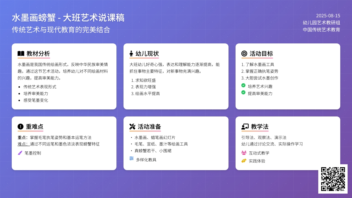 大班艺术说课稿：水墨画螃蟹