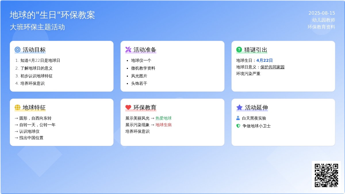 大班环保教案：地球的“生日”