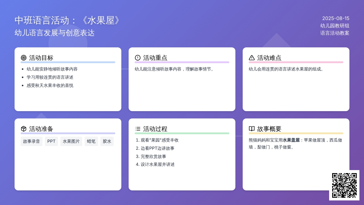 中班语言活动：《水果屋》