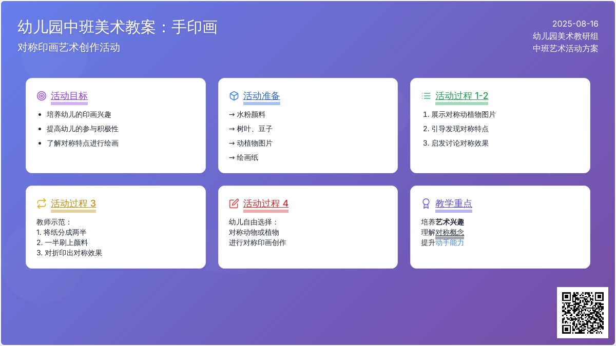 幼儿园中班美术教案：手印画
