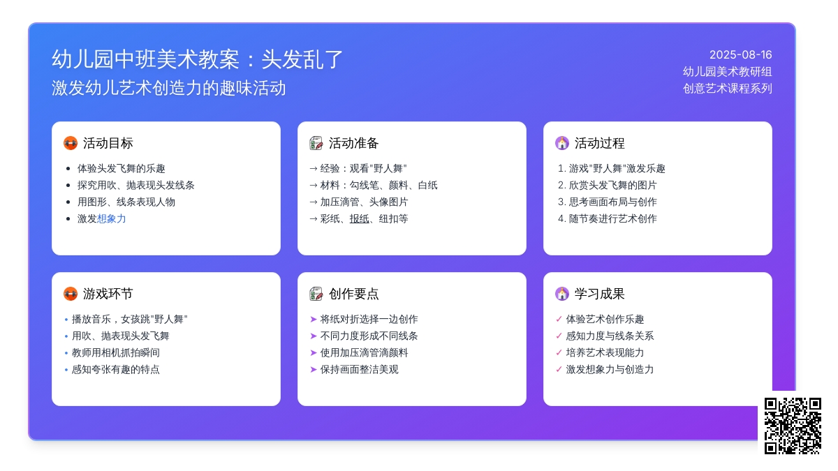 幼儿园中班美术教案：头发乱了