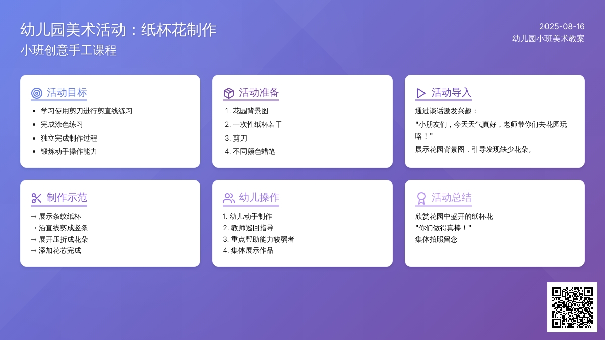 幼儿园小班美术教案：制作纸杯花