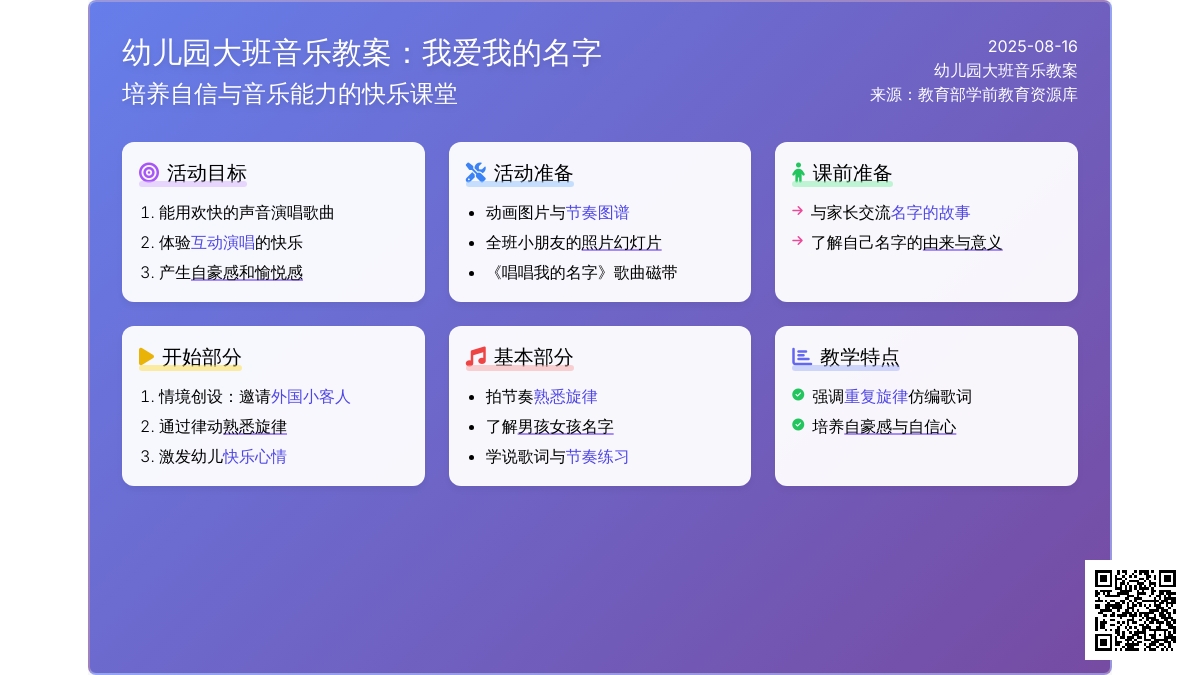 幼儿园大班音乐教案：我爱我的名字