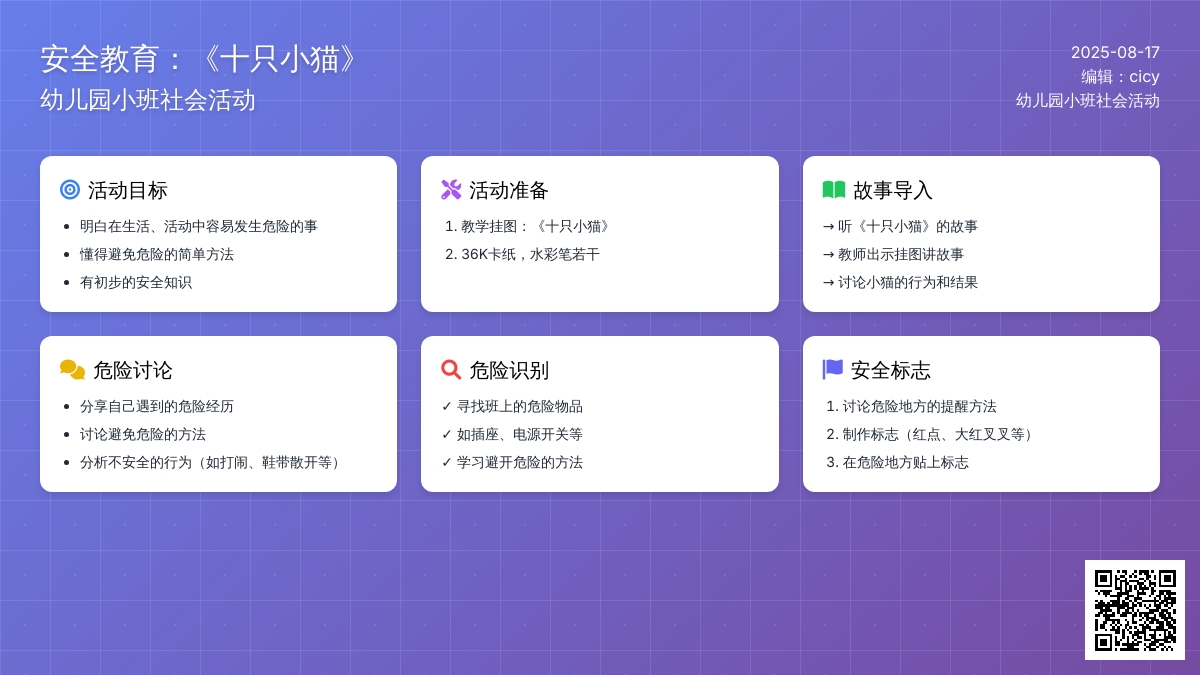 幼儿园小班社会活动：安全教育：《十只小猫》　