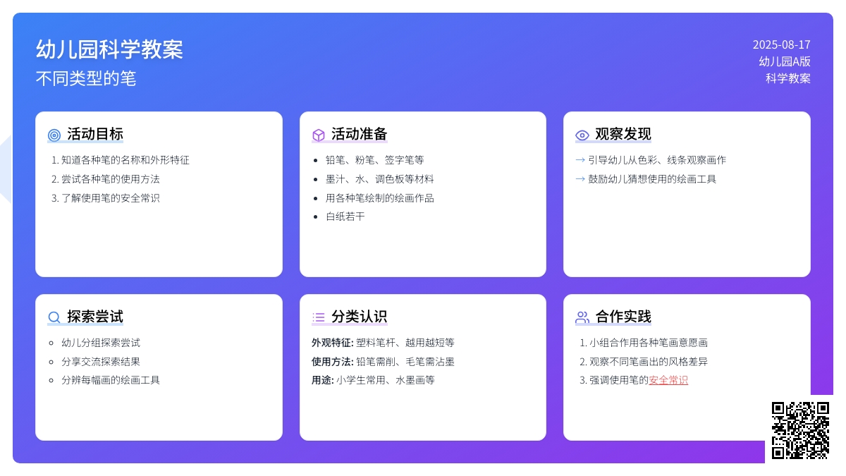 幼儿园A版科学教案：不同类型的笔